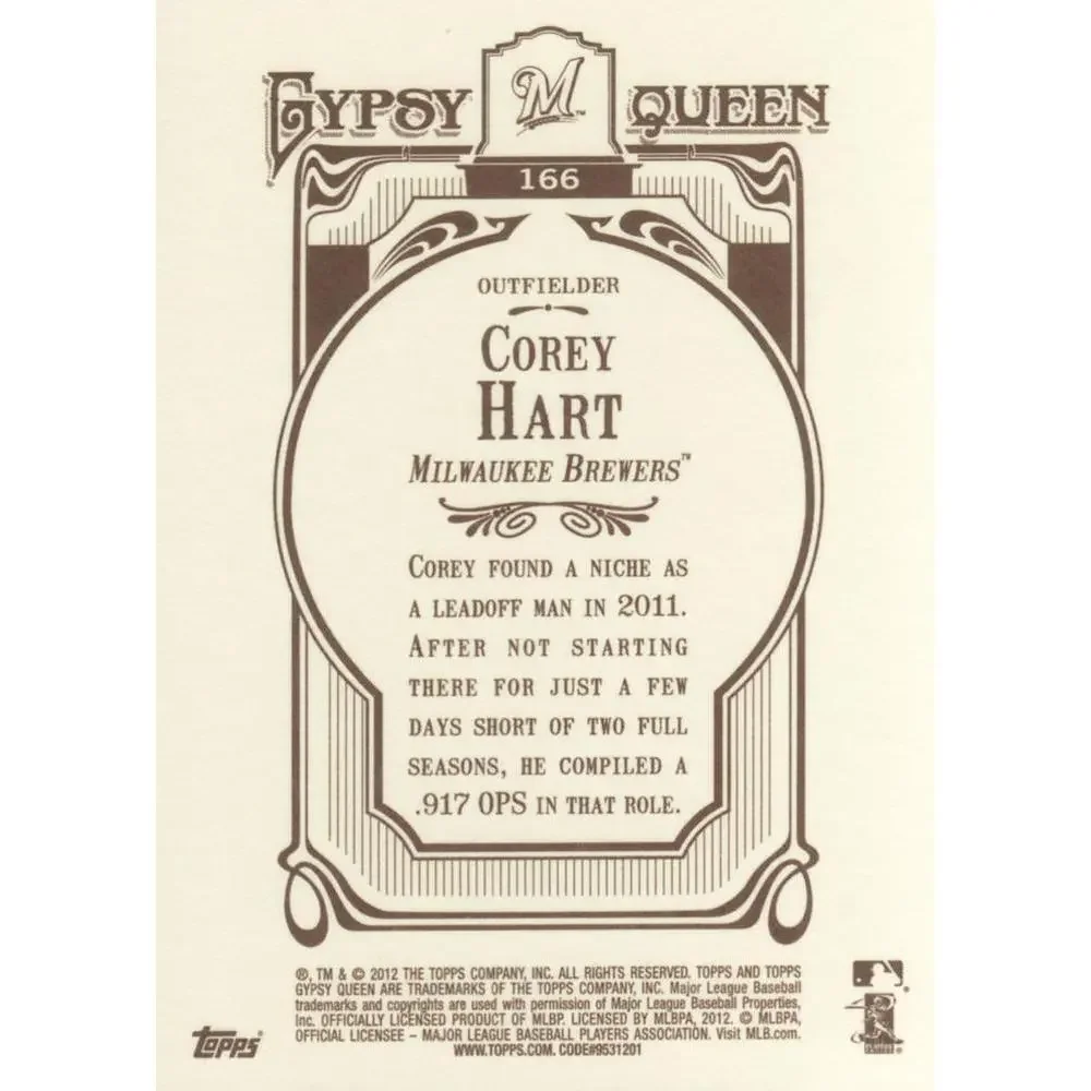 2012 Topps Gypsy Queen Corey Hart # 166 Milwaukee Brewers